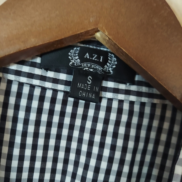 AZI gingham short sleeve button up shirt tailored black white size small - Picture 4 of 9